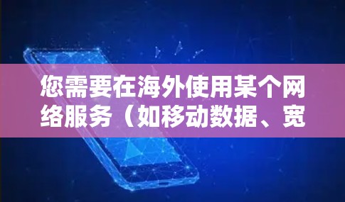 您需要在海外使用某个网络服务（如移动数据、宽带、网络连接等）时，使用加速器来提升数据传输速度。以下是一些步骤和建议，帮助您在海外使用加速器